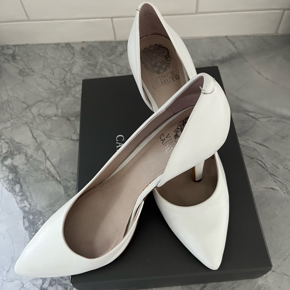 Vince Camuto White Pointed-Toe Pumps